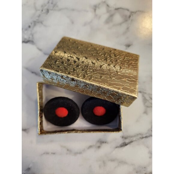 Vintage Button Stud Earrings With Red Center Black Outer Design - Picture 4 of 4